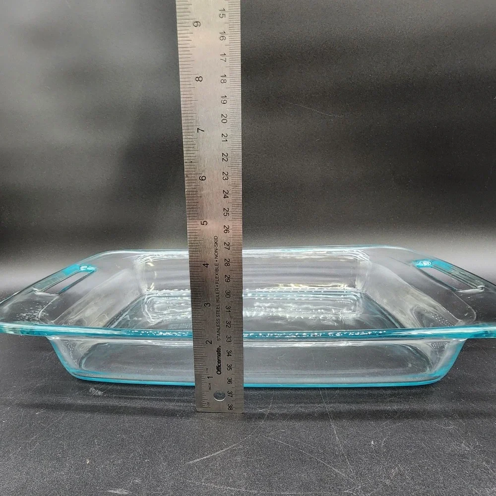 VTG USA Pyrex 3qt 9x13 Clear Blue Tint Glass Rectangular Casserole Baking Dish